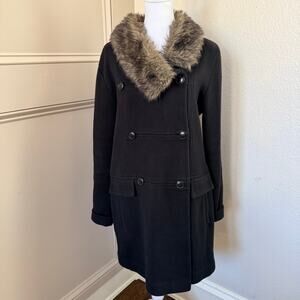 Cabi Black Heavy Knit Sweater Jacket w/ Removable Faux Fur Collar – Size Small